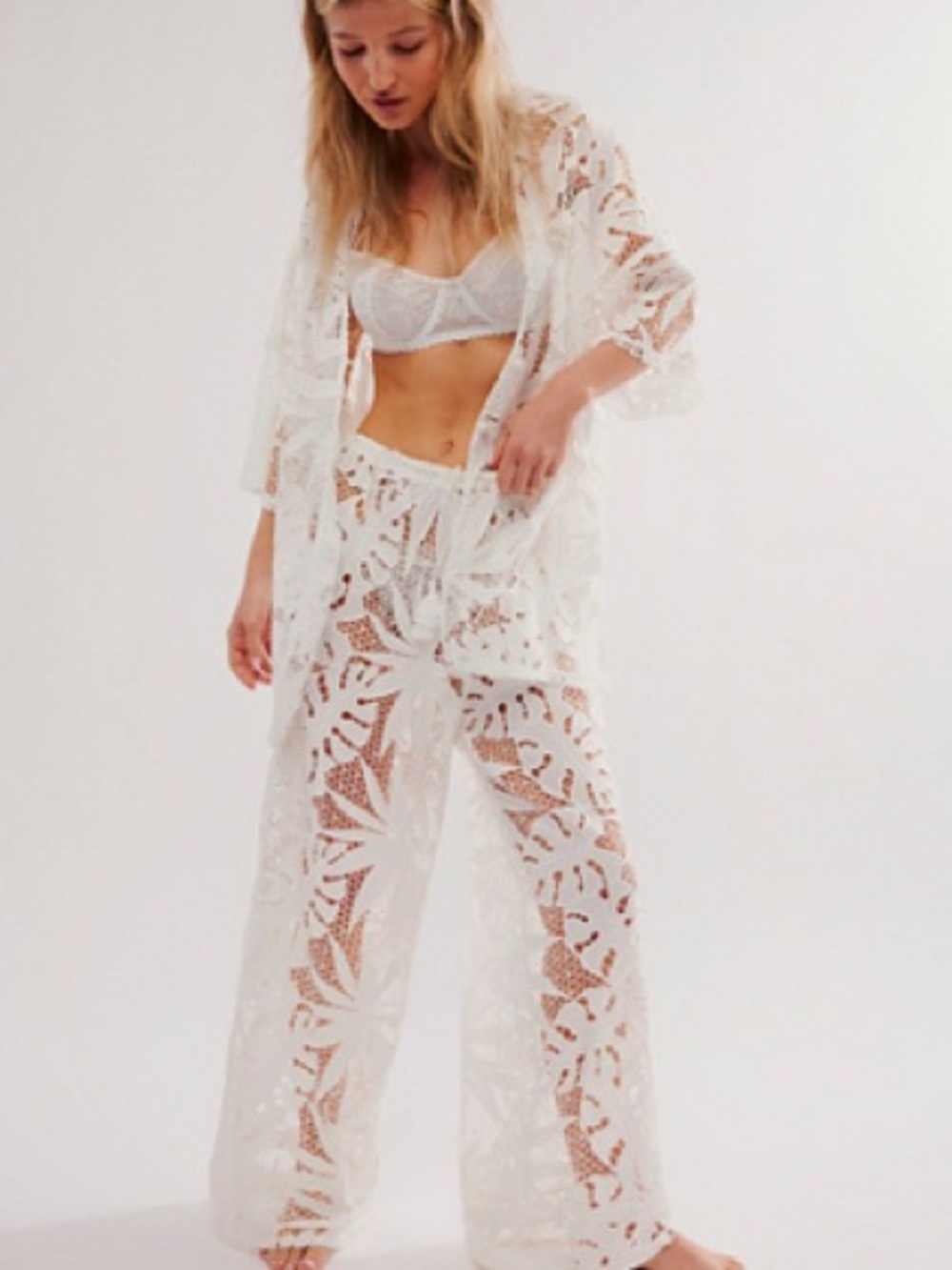 White Crochet Lace Beach Cover-Up Set (la vida free people set size large)